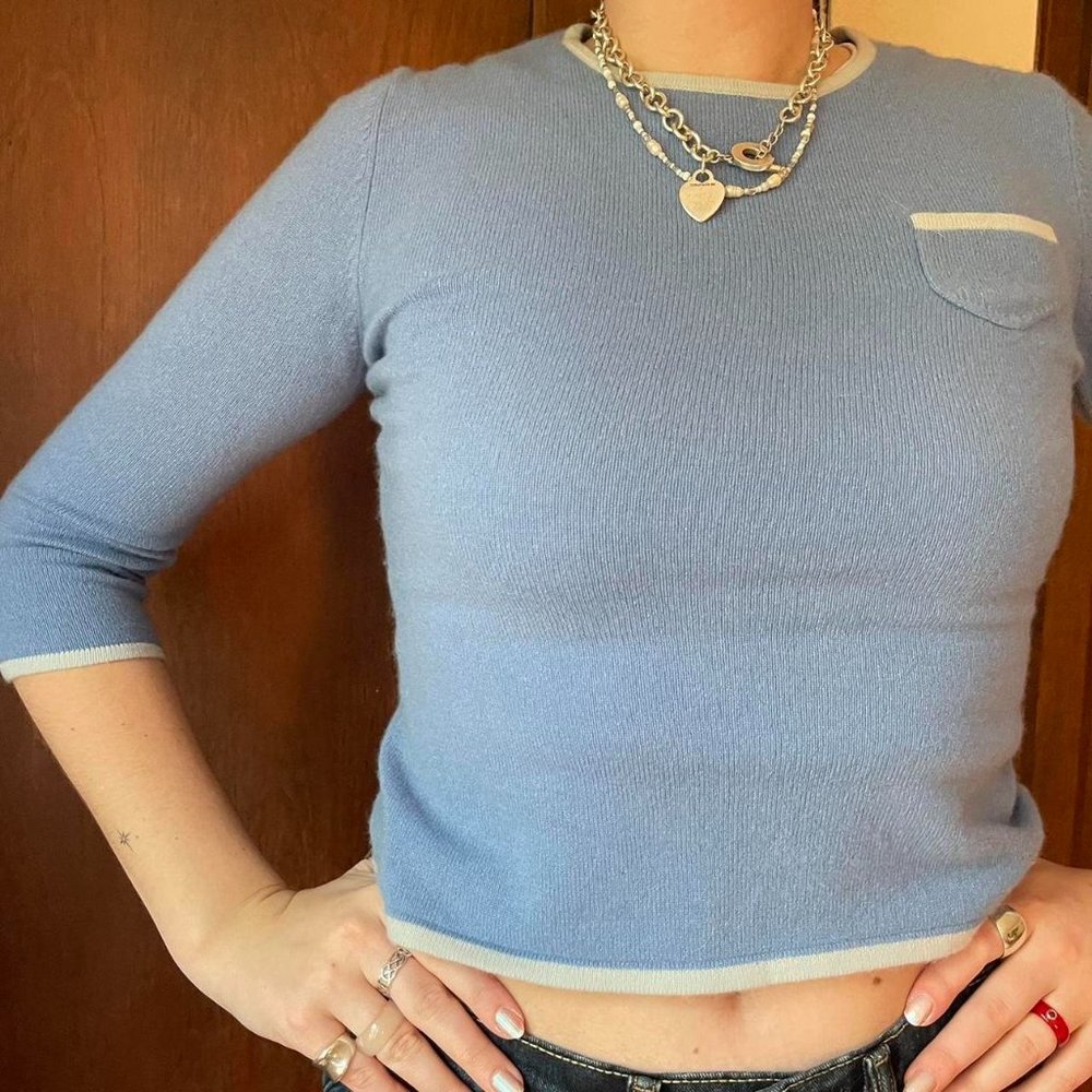 VTG 90s Y2K Express Blue Cashmere Crewneck Sweater